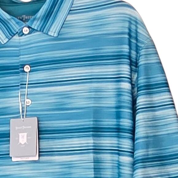 Hickey Freeman Golf Polo Shirt Striped Teal Turquoise NWT Size Large - Picture 6 of 12